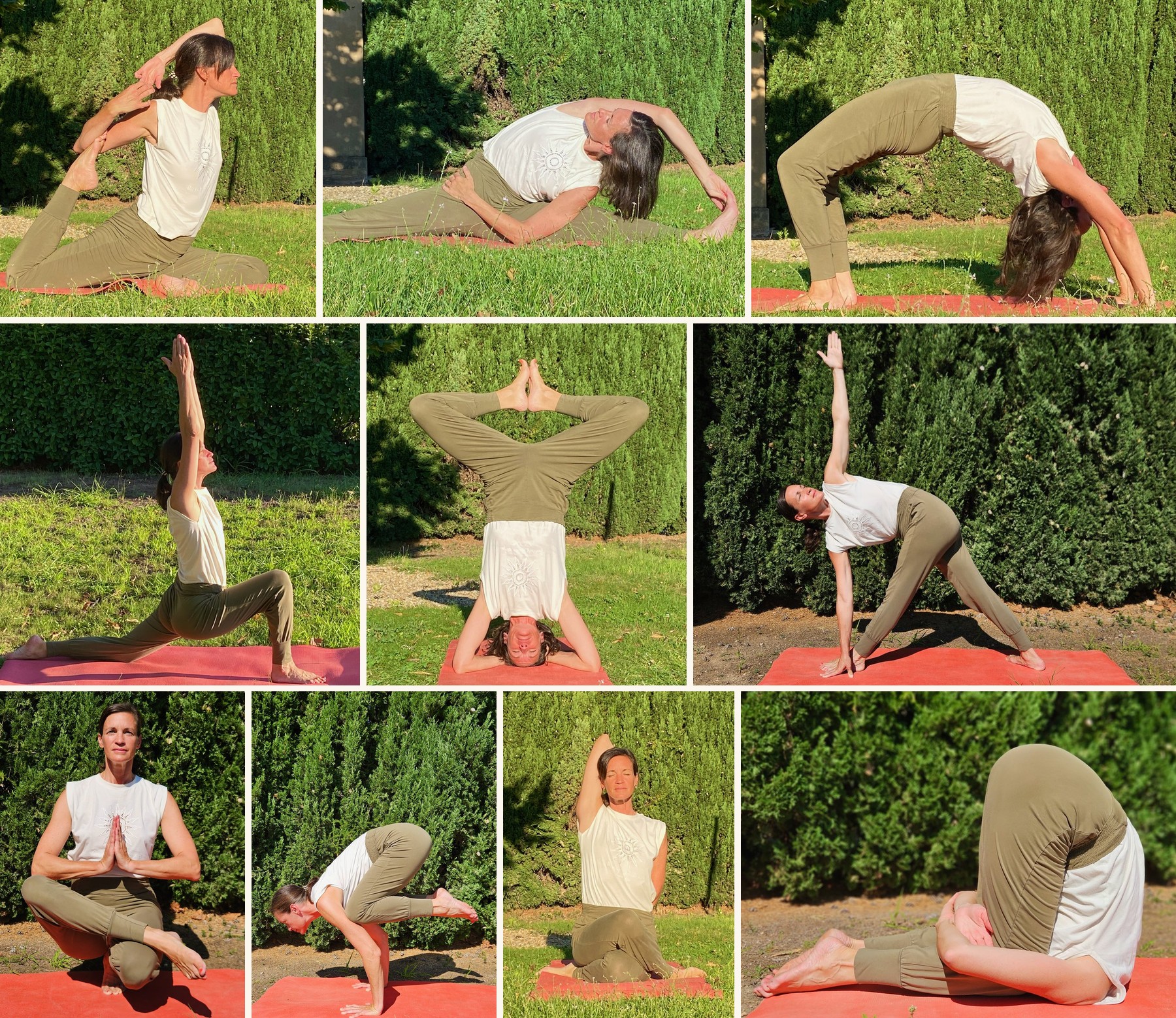 Mosaïque de photos de Julie Sablé en pratique de Hatha yoga