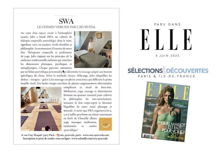 Article ELLE consacré à SWA, rubrique Sélections & Découvertes Paris & Île-de-France, paru le 5 juin 2025